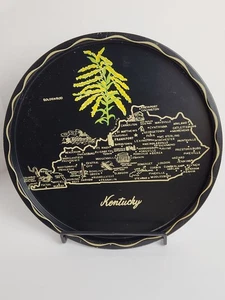 Vintage Kentucky State Blume Reise Souvenir schwarz Metall Tablett Teller 11" - Bild 1 von 9