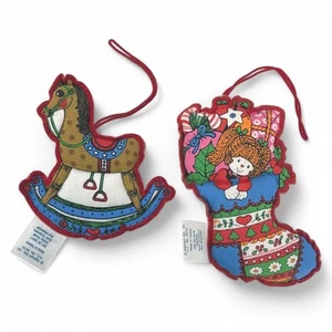 Hallmark Cloth Ornament Hobby Rocking Horse and Stuffed Stocking Christmas 1979 - Picture 1 of 4