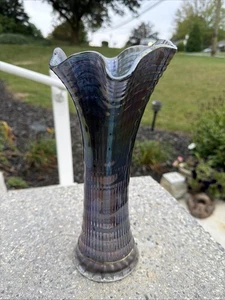 Elektrische lila Imperial Carnival Glas Kräuselung Vase 12" hoch - Bild 1 von 5