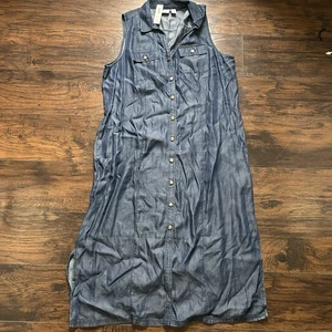 NWT Chicos 4 (XXL) Shirt Dress Chambray Denim Button Front Collared Midi Lyocell - Picture 1 of 9