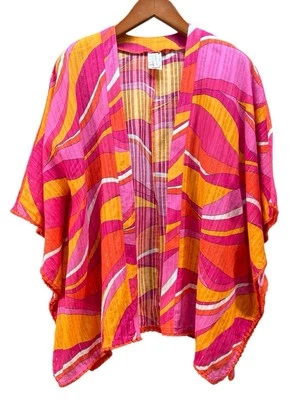 Túnica con flecos Trina Turk Vivid Vista kimono envoltura de encubrimiento talla única se adapta a la mayoría DEFECTUOSA Foto 1 de 4