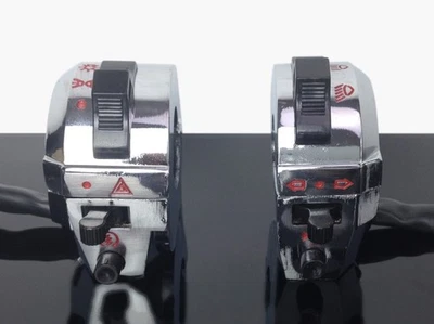 2x Lenker-Schalter Armaturen Handlebar Switches commutateur guidon chrom Ø22mm - Image 1 of 4