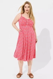 Torrid 2X Midi Super Soft Dress Button Front Floral Pink Tank Boho Romantic - Picture 1 of 6