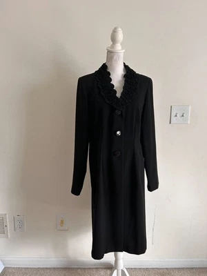 JULIAN TAYLOR Elegante Abrigo Negro Cuello Manga Larga Botón Para Mujer Talla 14  Foto 1 de 4