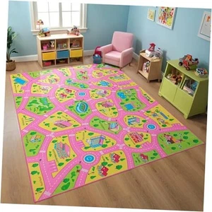 Kids Car Rug Educational City Traffic Road Map Fun Carpet Play 3x5 Feet Pink - Picture 1 of 7