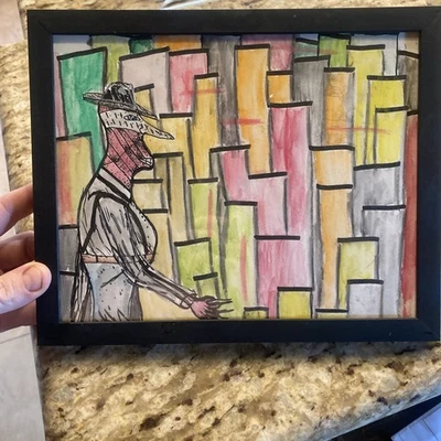 Tinta y pintura gouache de arte popular/expresionista neoexpresionista de los 90 8,75 x 10,75 pulgadas AU Foto 1 de 4