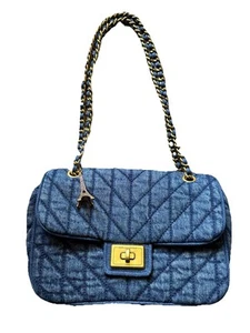 NWT Karl Lagerfeld Agyness Denim Quilted Blue Shoulder Bag with Chain Strap - Picture 1 of 4