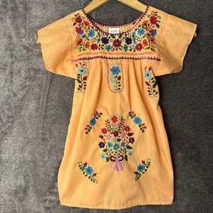 Artesanias Mexican Dress Girls Size 2 Orange Embroidered Floral Boho/Hippie - Picture 1 of 9