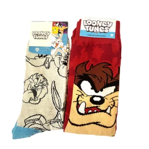 Looney Tunes Tasmanian Devil Cartoon TV Socks 2 Pair Men Crew Size 6-12 NWT - Picture 1 of 4