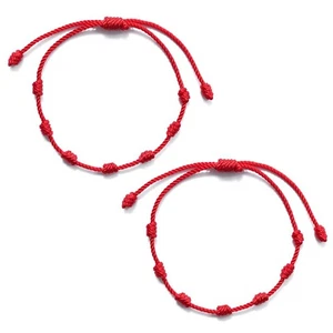 2x Adjustable 7 Knots Braided Red String Anklets Bracelet for Success Prosperity - Picture 1 of 8