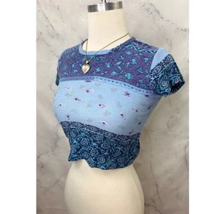 Vintage Y2K 00s Baby Tee T Shirt 2000s california concepts Graphic Blue Paisley - Picture 1 of 14