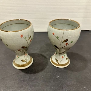 Pair of Japanese Pottery Yunomi Tea Cups / Sake Goblets - Hand-Painted - Picture 1 of 14