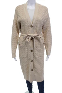 Monrow Womens Textured Long Sleeve Button Open Knit Cardigan Beige Size XS - Picture 1 of 6