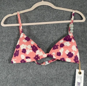Top bikini Tanya Taylor Medium floreale con perline Tia triangolo rosa $115 nuovo con etichette - Foto 1 di 3