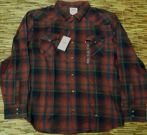 LEVI'S KLASSISCHES WESTERN HERREN KNOPF ROT/SCHWARZ KARIERT BAUMWOLLE FLANELL HEMD LISTE $ 50 - Bild 1 von 5