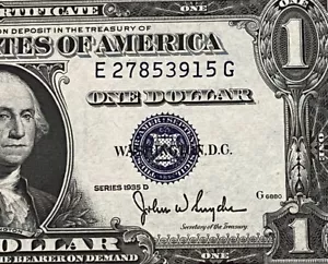 $1 1935-D ( E-G Block ) BLUE SEAL SILVER CERTIFICATE , UNCIRCULATED - Picture 1 of 3