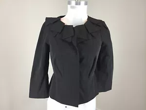 Elevenses Anthropologie Xs 2 Black Cotton Sateen pleated Blazer jacket 3/4 slv - Picture 1 of 4