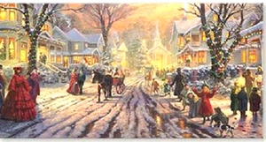 Thomas Kinkade A Victorian Christmas Carol arazzo da parete asta finale set 35 x 26" - Foto 1 di 10