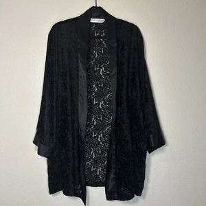 Vintage 90s Victoria's Secret Black Burnout Floral Patterned Velvet Short Robe OS - Bild 1 von 10