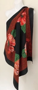 Designer MARCO CORSARI Women Scarf Red Floral Green Black Square 29 3/4” - Picture 1 of 5