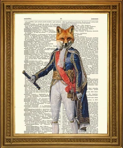 NAPOLEON FOX: Vintage Military Army Animal Art Print - Picture 1 of 3