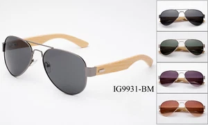 Bamboo Aviator Sunglasses Classic Wooden Metal Frame Handmade Round Retro UV100% - Picture 1 of 9