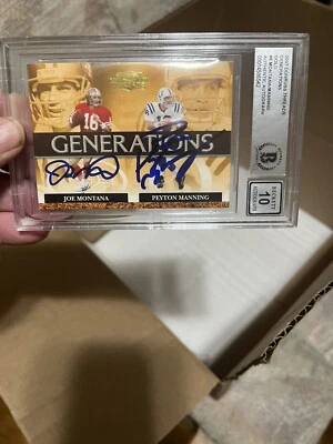 Autographed Joe Montana Peyton Manning 2007 Donruss Threads Gold Card Beckett 10 - Image 1 of 4