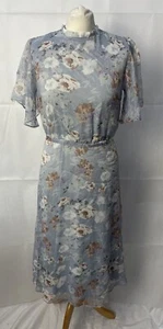 Vila Women's Blue Floral Midi Dress Size S Short Sleeve Chiffon - Picture 1 of 12