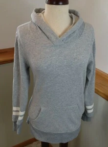 OLD NAVY Gray Split-Side Striped Sleeve Hooded Sweatshirt Hoodie Women's S - Picture 1 of 8