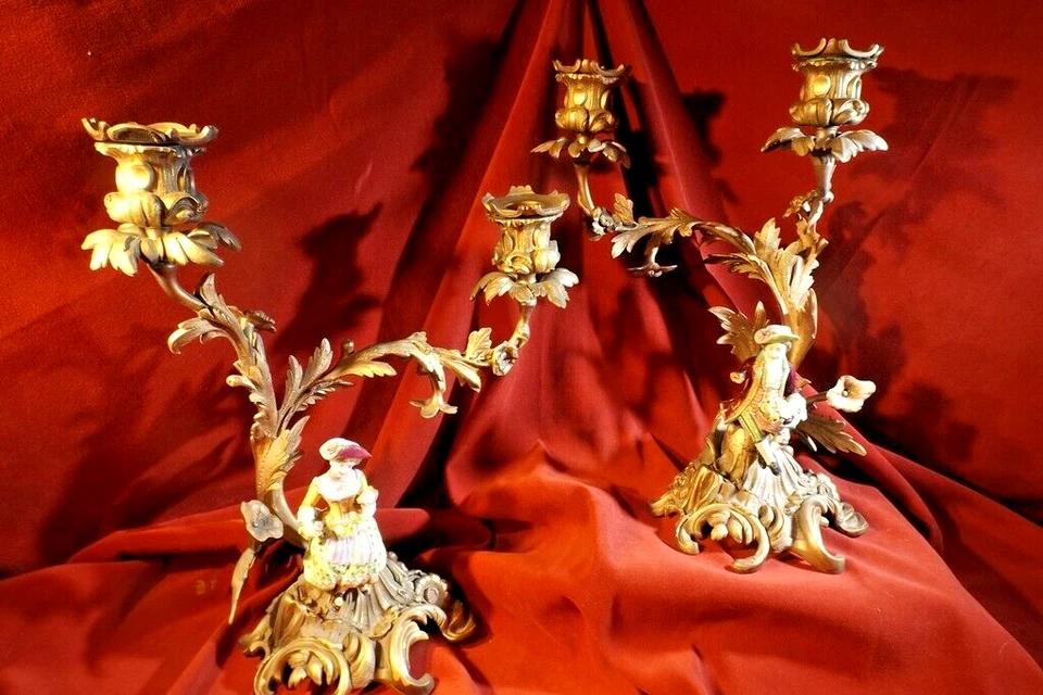 Excepcionalmente RARO 1830s MINTON HP Porcelana Bronce Candelabro PIEZAS DE LIBRO Foto 1 de 4