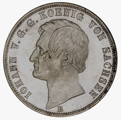 Germany. Saxony. John 1870 B Silver Thaler, 18.52 gr, 38 mm UNC KM-1214 - Image 1 of 3