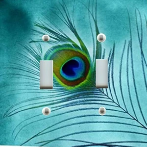 Light Switch Plate & Outlet Covers PEACOCK FEATHER DESIGN DECOR TURQUOISE BLUE 3 - Picture 1 of 26