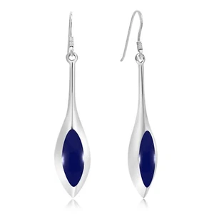 Modern Long Icicle Blue Lapis Inlay Sterling Silver Dangle Earrings - Foto 1 di 5