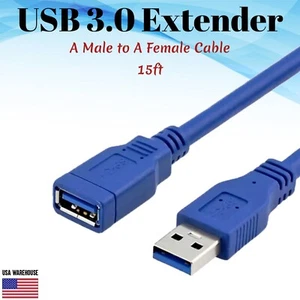 Cable extensor USB 3.0 15 ft cable de extensión tipo A macho a hembra alta velocidad - Imagen 1 de 5