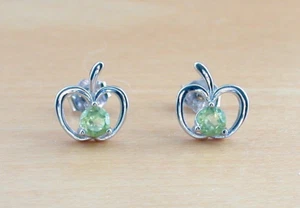 Sterling Silver Peridot Apple Earrings/Peridot Stud Earrings/Apple Studs/UK - Picture 1 of 4