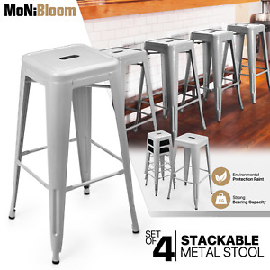4 Pack 30" Stackable Metal Barstool Set Dining Table Chair Counter Height Stool