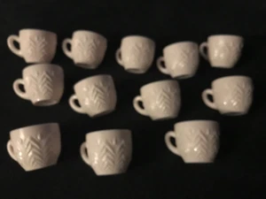 12 Jeanette Feather Shell Pink Milk Glass Punch Bowl Glasses - Picture 1 of 3