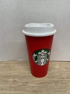 Starbucks Red Coffee Reusable Grande 16 oz Plastic Hot Cup With Lid 2013 Holiday - Picture 1 of 5