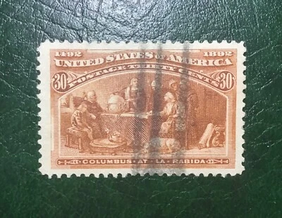 Scott #239 30c Columbian Orange Brown Used XF Jumbo Very Light Cancel (1893) - Image 1 of 2