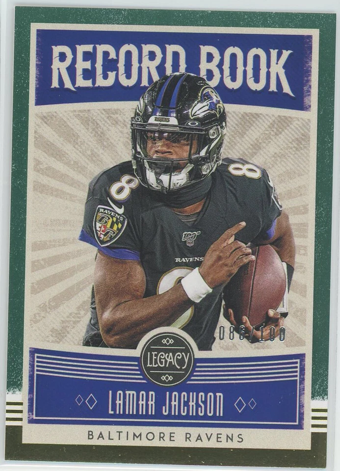 2020 Panini Legacy Record Book Green #RB-LJ Lamar Jackson Ravens 086/100 - Image 1 of 1