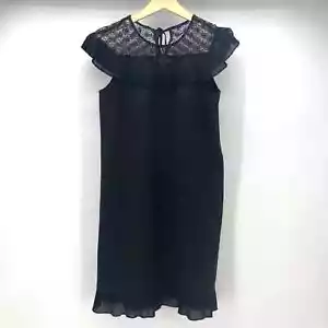 Abito Tahari Shift donna 4 nero senza maniche pizzo volant colletto orlo arricciato COSÌ COM'È - Foto 1 di 8