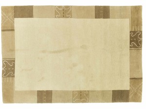 Nepal Teppich Handgeknüpft 120x180 Beige Umrandung Wolle Kurzflor Rug