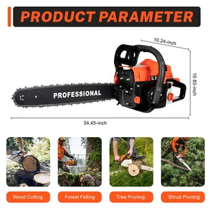 Gas Chainsaw 20 Bar Gasoline Powered Chain Saw 2 Cycle Engine Cutting 58cc USA - Picture 1 of 21
