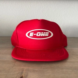 Vintage E-One Firetruck Trucker Hat Emergency Services Cap Red Snapback Mesh - Picture 1 of 8