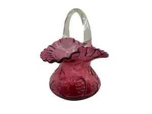 Genuine Vintage Cranberry Glass Basket by Pilgrim with Original Hang Tag MCM - Picture 1 of 22