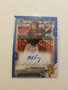 2021 Bowman Draft Chrome 1st Bowman Autograph Max Ferguson Blue Wave /150 Padres - Picture 1 of 2