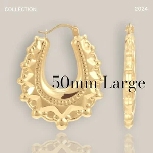 50mm Large Gold Gypsy Style Creole Hoops, 9ct Gold Guilded Big And Chunky Hoops - Picture 1 of 8