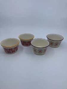 4 YELLOW AND PURPLE RAMEKIN FLORAL CUPS. - Picture 1 of 3