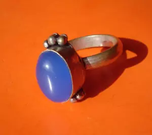 Anello Tuareg Niger BLU inciso a mano agata UKS - Foto 1 di 10