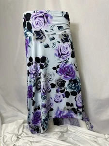 Lularoe Olivia Maxi Skirt Hi Lo 3XL Blue Purple Huge Blush Roses - Picture 1 of 8
